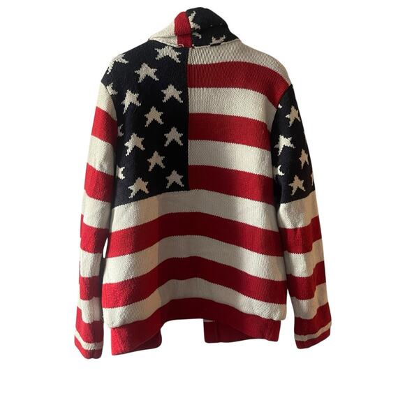 American Stitch Sweater Jacket Men’s L Flag Shawl Collar Knit Stars Stripes Y2K - Picture 4 of 4